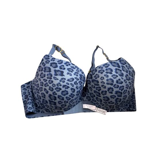 Victoria’s Secret Perfect Shape Bra Blue Leopard Print 38D - Picture 1 of 3